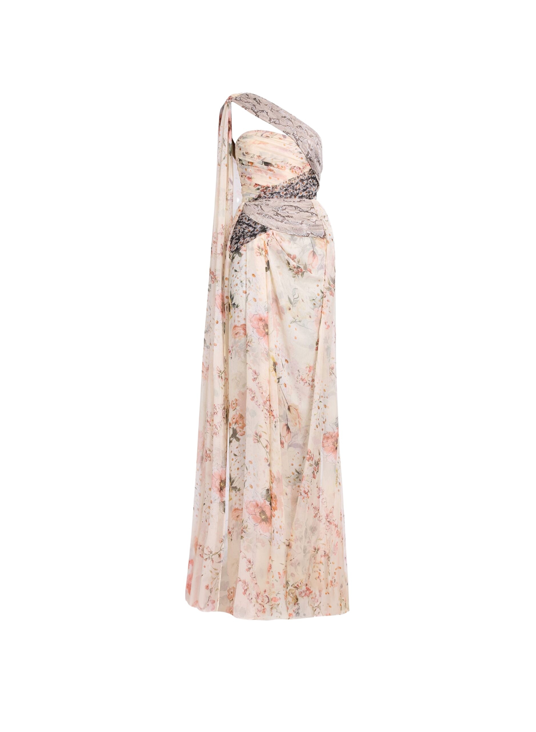 Elie Saab Floral Print Long Dress in Multicolour featuring  – Luxury Designer Fashion at Luxury Shoes .