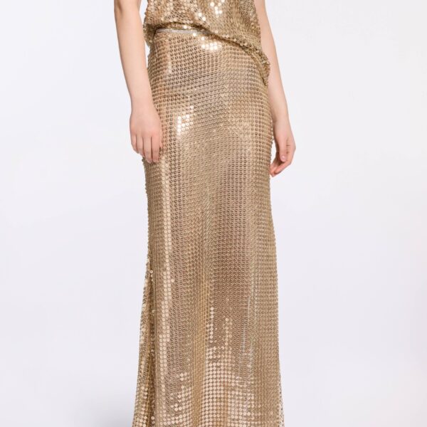 Elie Saab Gold Sequin Long Skirt, view 2