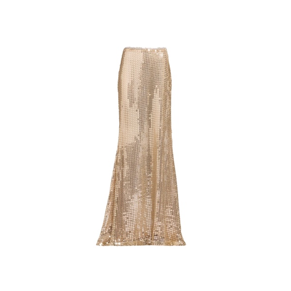 Elie Saab Gold Sequin Long Skirt in Metallic featuring  – Luxury Designer Fashion at Luxury Shoes .