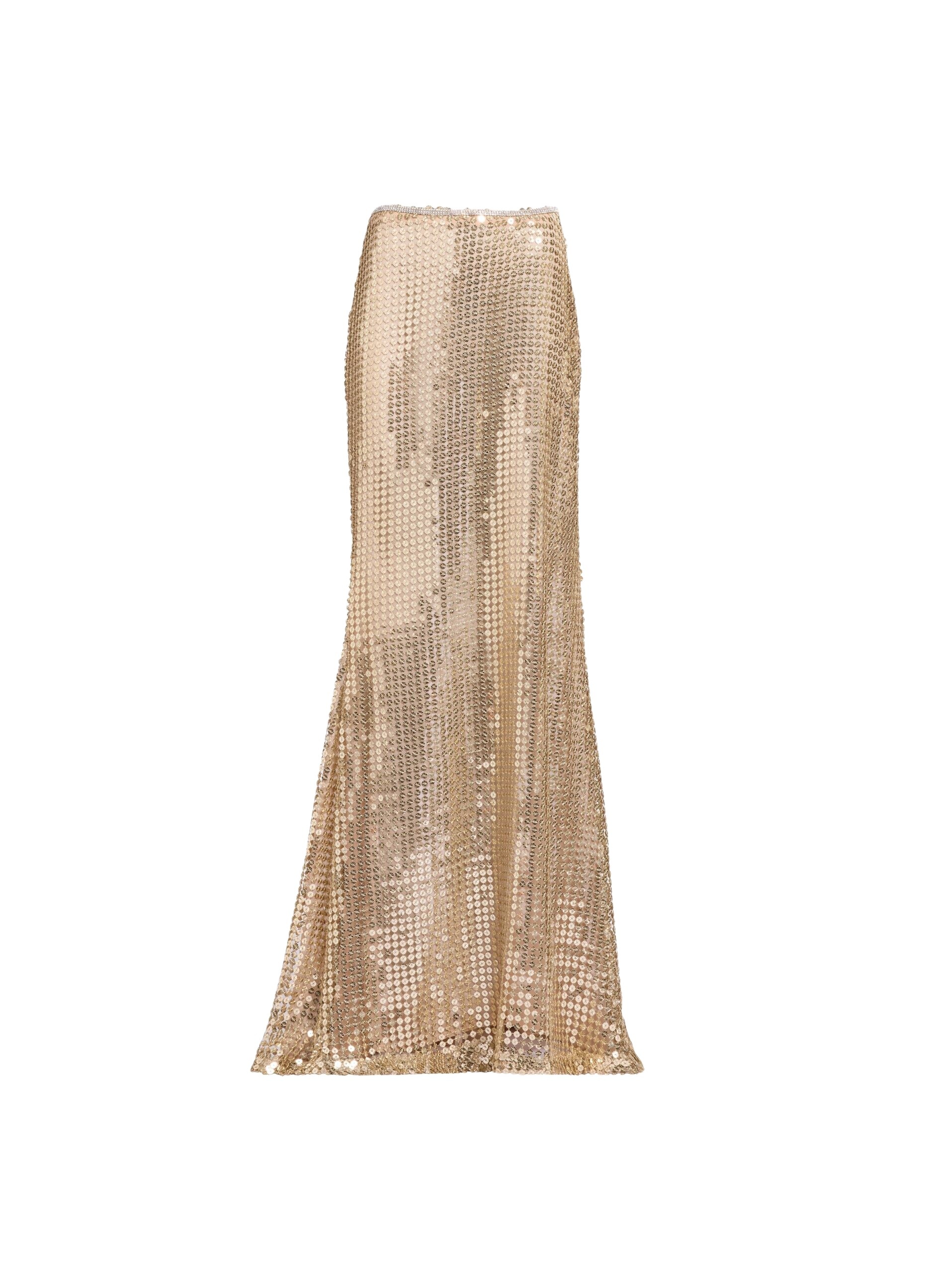 Elie Saab Gold Sequin Long Skirt in Metallic featuring  – Luxury Designer Fashion at Luxury Shoes .