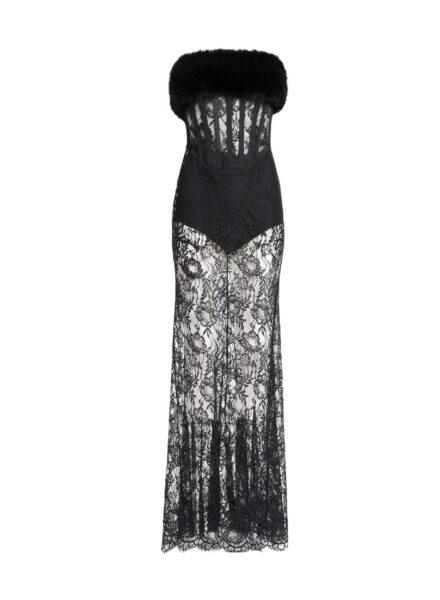 Elie Saab Lace and Fur Dress in Black featuring  – Luxury Designer Fashion at Luxury Shoes .