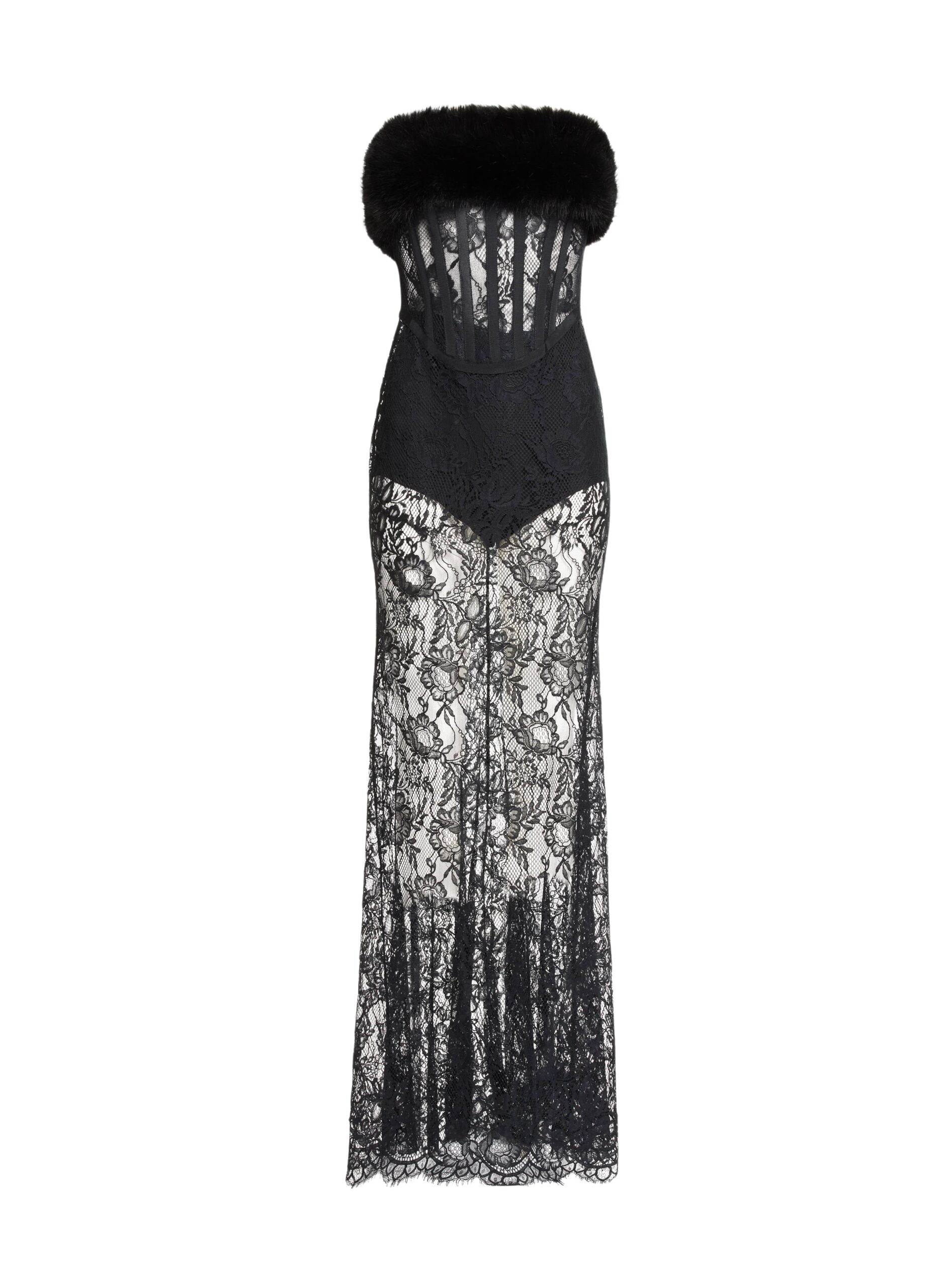 Elie Saab Lace and Fur Dress in Black featuring  – Luxury Designer Fashion at Luxury Shoes .