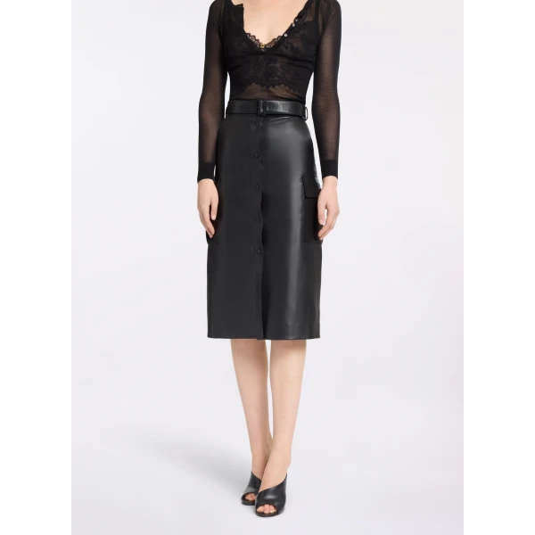 Elie Saab Leather Midi Skirt, view 2