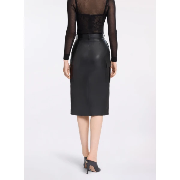 Elie Saab Leather Midi Skirt, view 3