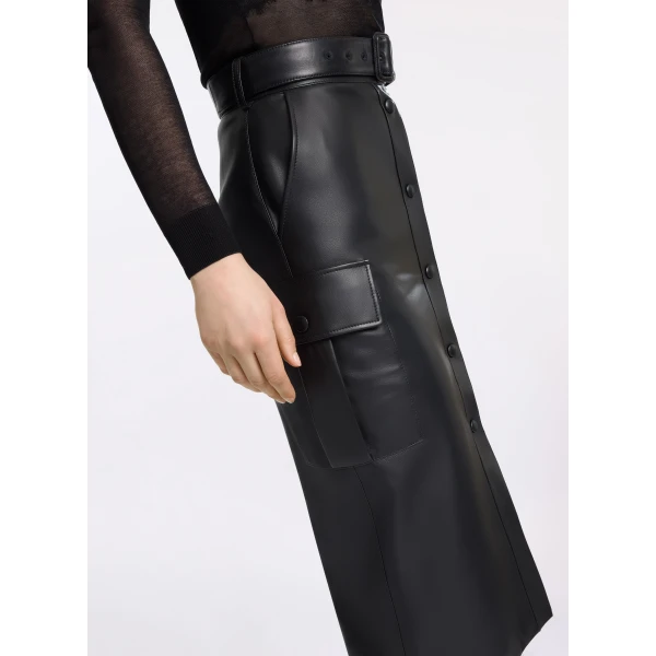 Elie Saab Leather Midi Skirt, view 4