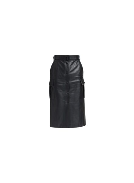 Elie Saab Leather Midi Skirt in Black featuring  – Luxury Designer Fashion at Luxury Shoes .