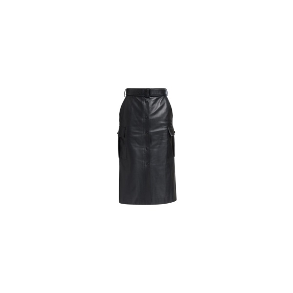 Elie Saab Leather Midi Skirt in Black featuring  – Luxury Designer Fashion at Luxury Shoes .