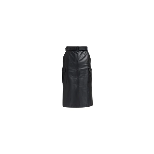 Elie Saab Leather Midi Skirt