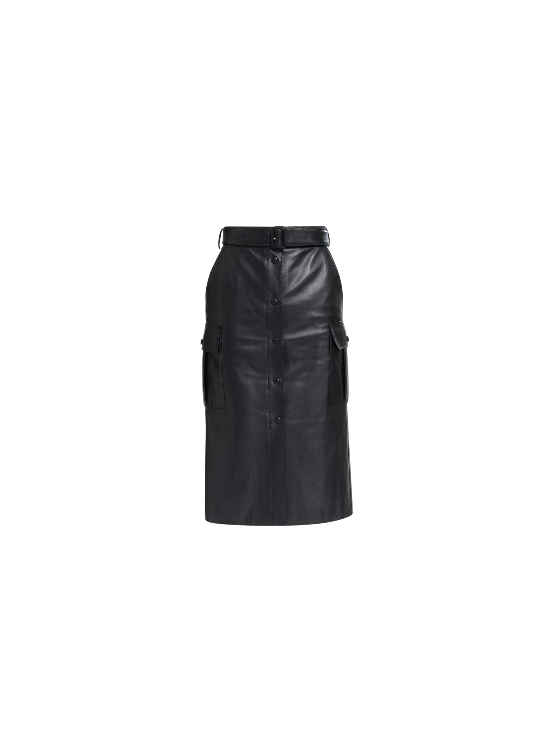 Elie Saab Leather Midi Skirt in Black featuring  – Luxury Designer Fashion at Luxury Shoes .