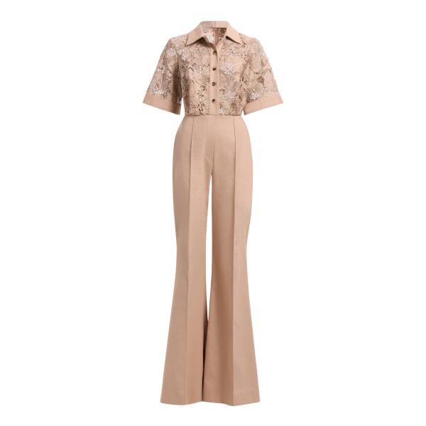 Elie Saab Macramé & Drill Jumpsuit in Beige featuring  – Luxury Designer Fashion at Luxury Shoes .