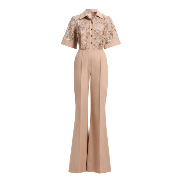 Elie Saab Macramé & Drill Jumpsuit