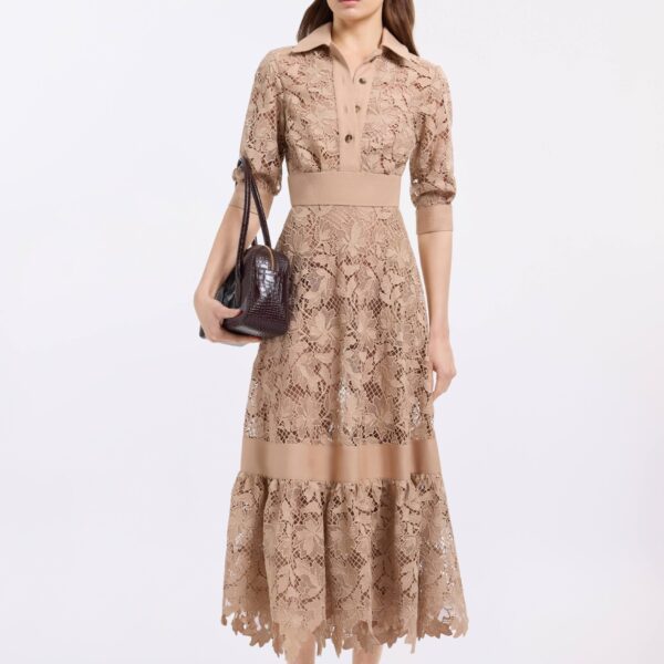 Elie Saab Macramé & Drill Midi Dress, view 2
