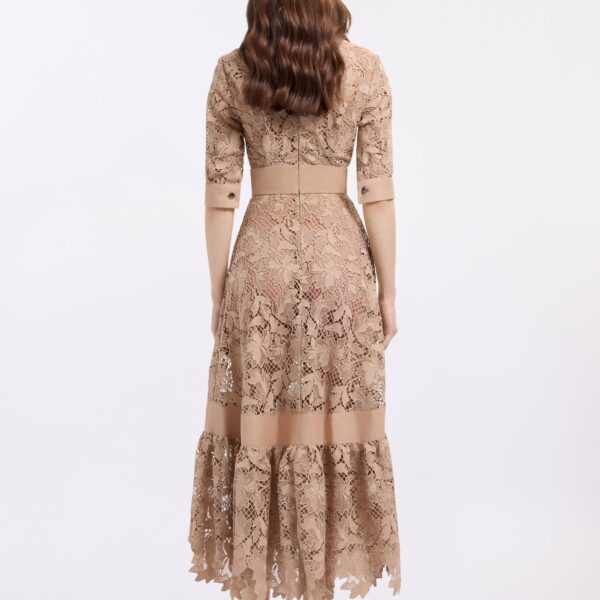 Elie Saab Macramé & Drill Midi Dress, view 3