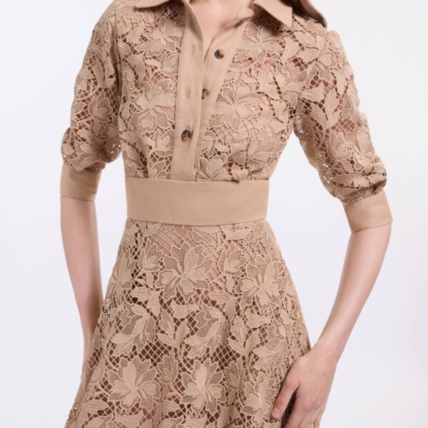 Elie Saab Macramé & Drill Midi Dress, view 4