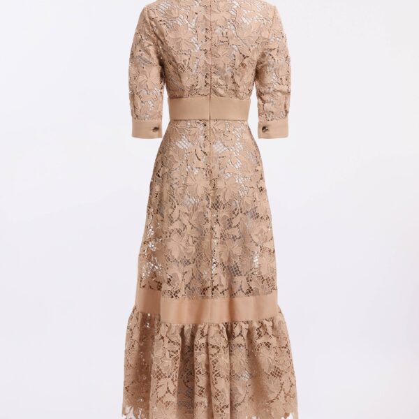 Elie Saab Macramé & Drill Midi Dress, view 5