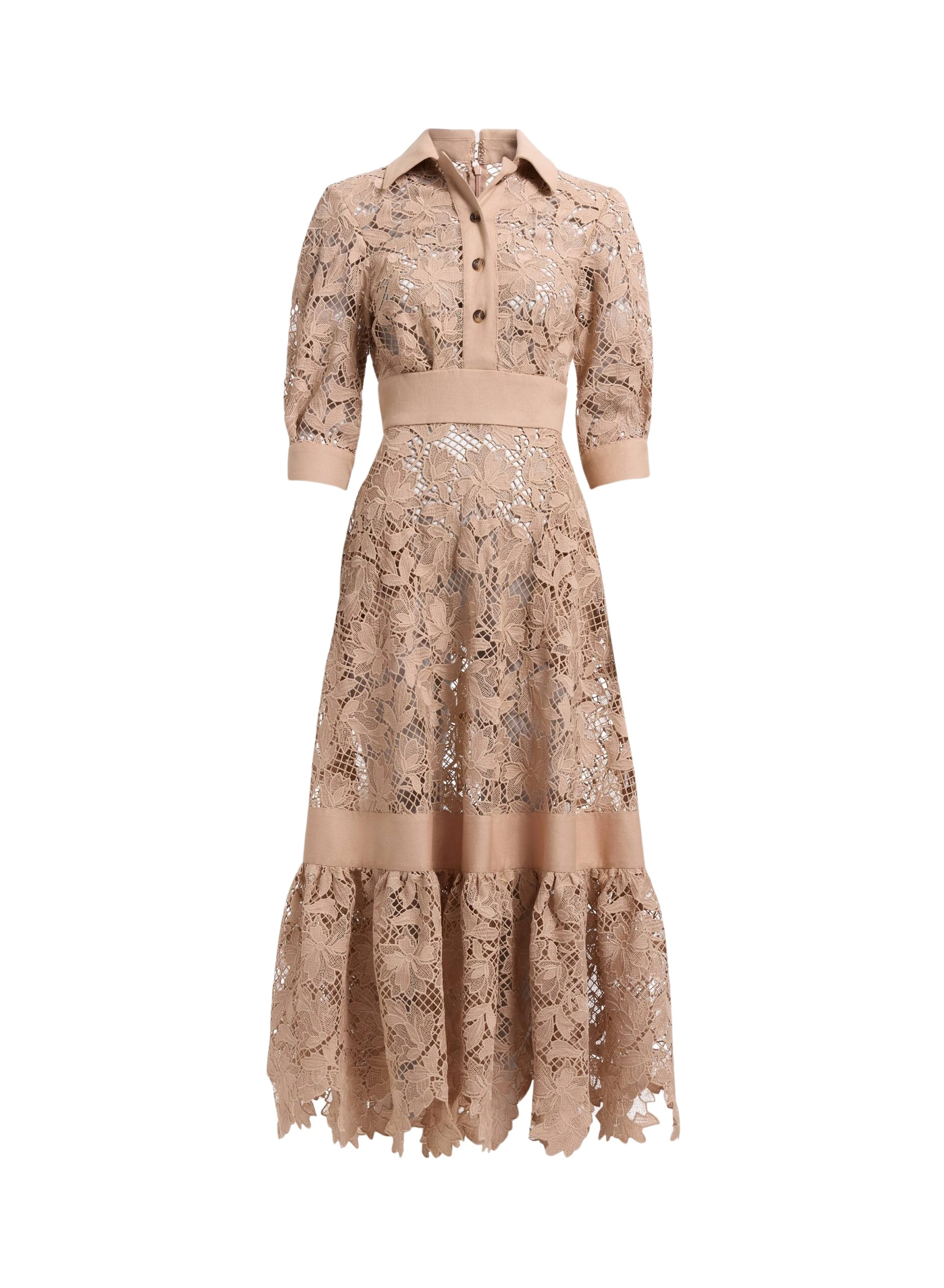 Elie Saab Macramé & Drill Midi Dress