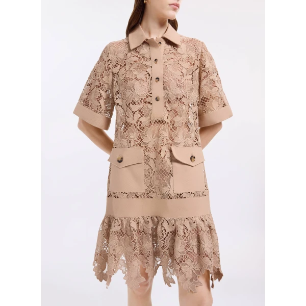 Elie Saab Macramé & Drill Short Dress, view 4