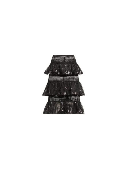 Elie Saab Macramé and Sequin Ruffled Skirt in Black featuring  – Luxury Designer Fashion at Luxury Shoes .