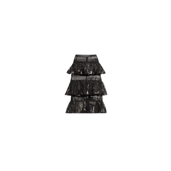 Elie Saab Macramé and Sequin Ruffled Skirt in Black featuring  – Luxury Designer Fashion at Luxury Shoes .
