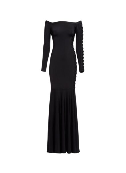 Elie Saab Off-The-Shoulder Knit Dress in Black featuring  – Luxury Designer Fashion at Luxury Shoes .