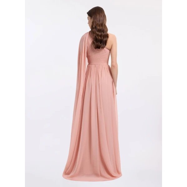 Elie Saab One-Shoulder Silk Long Dress, view 3