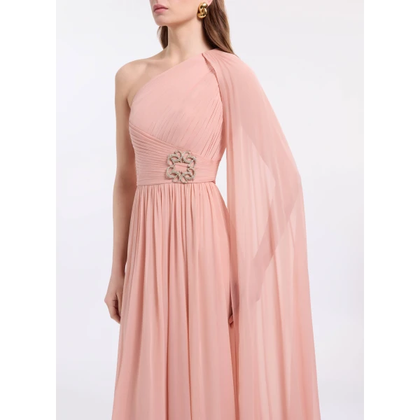 Elie Saab One-Shoulder Silk Long Dress, view 4