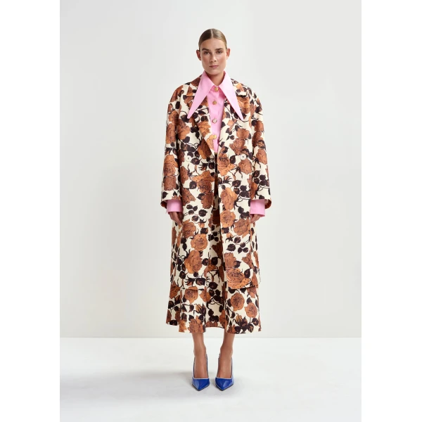 Essentiel Antwerp Beige and brown a-line floral skirt, view 6