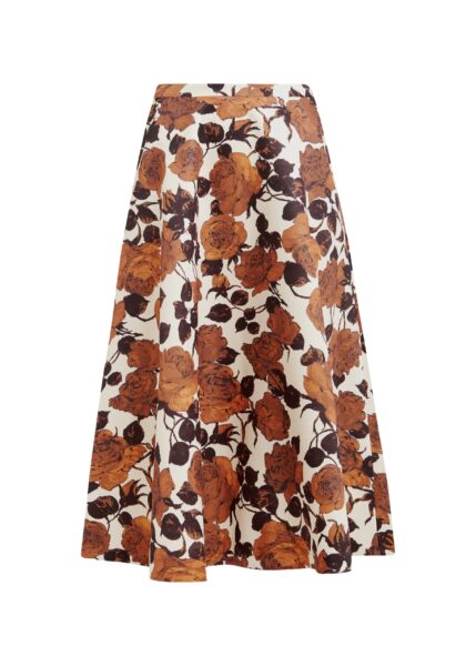 Beige and brown a-line floral skirt