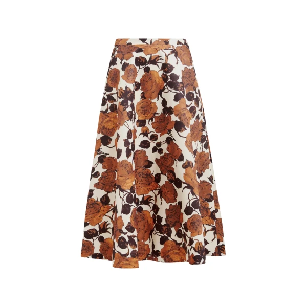 Essentiel Antwerp Beige and brown a-line floral skirt