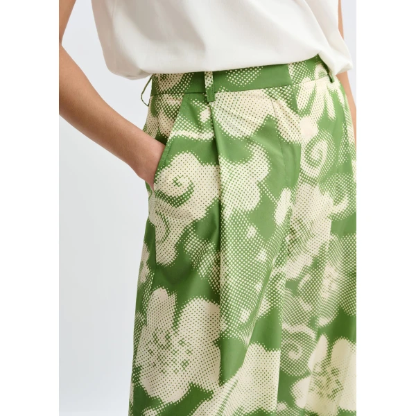 Essentiel Antwerp Beige and green pleated wide-leg printed pants, view 4