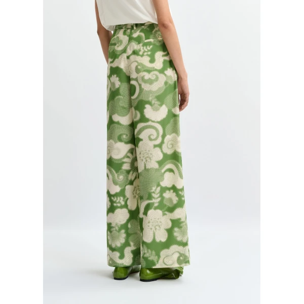 Essentiel Antwerp Beige and green pleated wide-leg printed pants, view 5