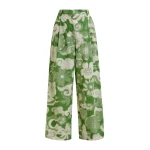 Essentiel Antwerp Beige and green pleated wide-leg printed pants