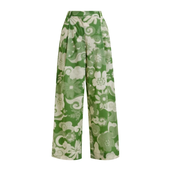 Essentiel Antwerp Beige and green pleated wide-leg printed pants