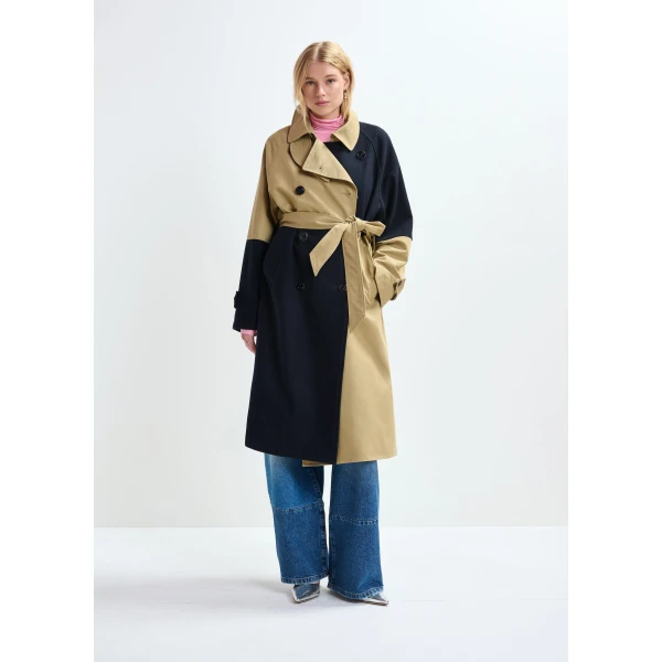 Essentiel Antwerp Beige and navy colour-block trench coat, view 3