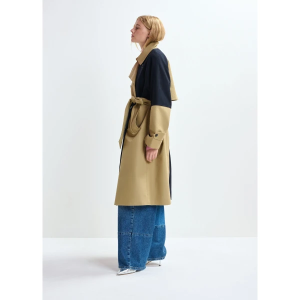 Essentiel Antwerp Beige and navy colour-block trench coat, view 4
