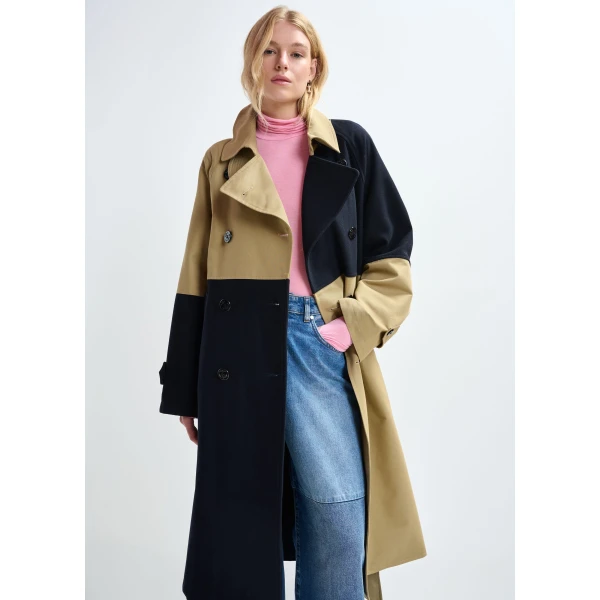 Essentiel Antwerp Beige and navy colour-block trench coat, view 6