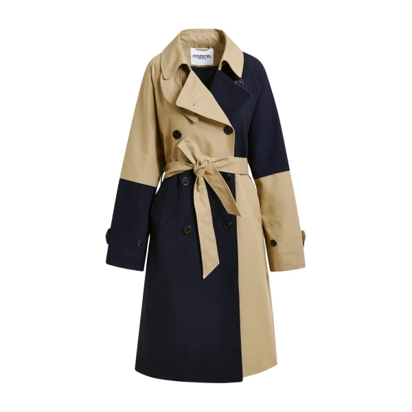 Essentiel Antwerp Beige and navy colour-block trench coat