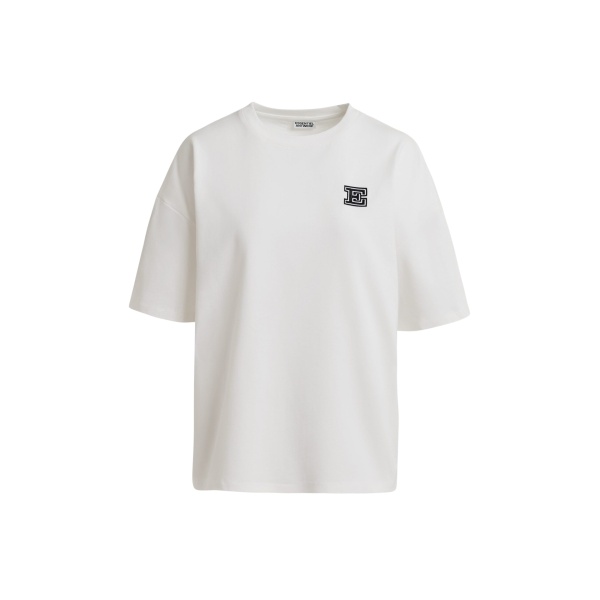 Beige cotton T-shirt with 'E' embroidery