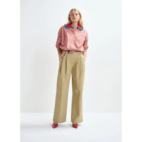 Essentiel Antwerp Beige pleated wide-leg pants, view 2