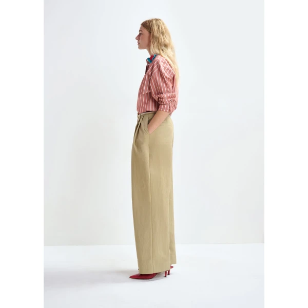 Essentiel Antwerp Beige pleated wide-leg pants, view 3