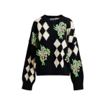 Essentiel Antwerp Black and off-white oversized jacquard knit sweater
