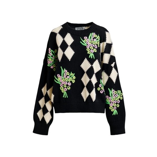 Essentiel Antwerp Black and off-white oversized jacquard knit sweater