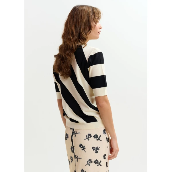Essentiel Antwerp Black and off-white striped polo with embellished collar Top, view 5