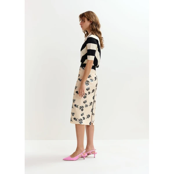 Essentiel Antwerp Black and off-white striped polo with embellished collar Top, view 6
