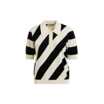 Essentiel Antwerp Black and off-white striped polo with embellished collar Top