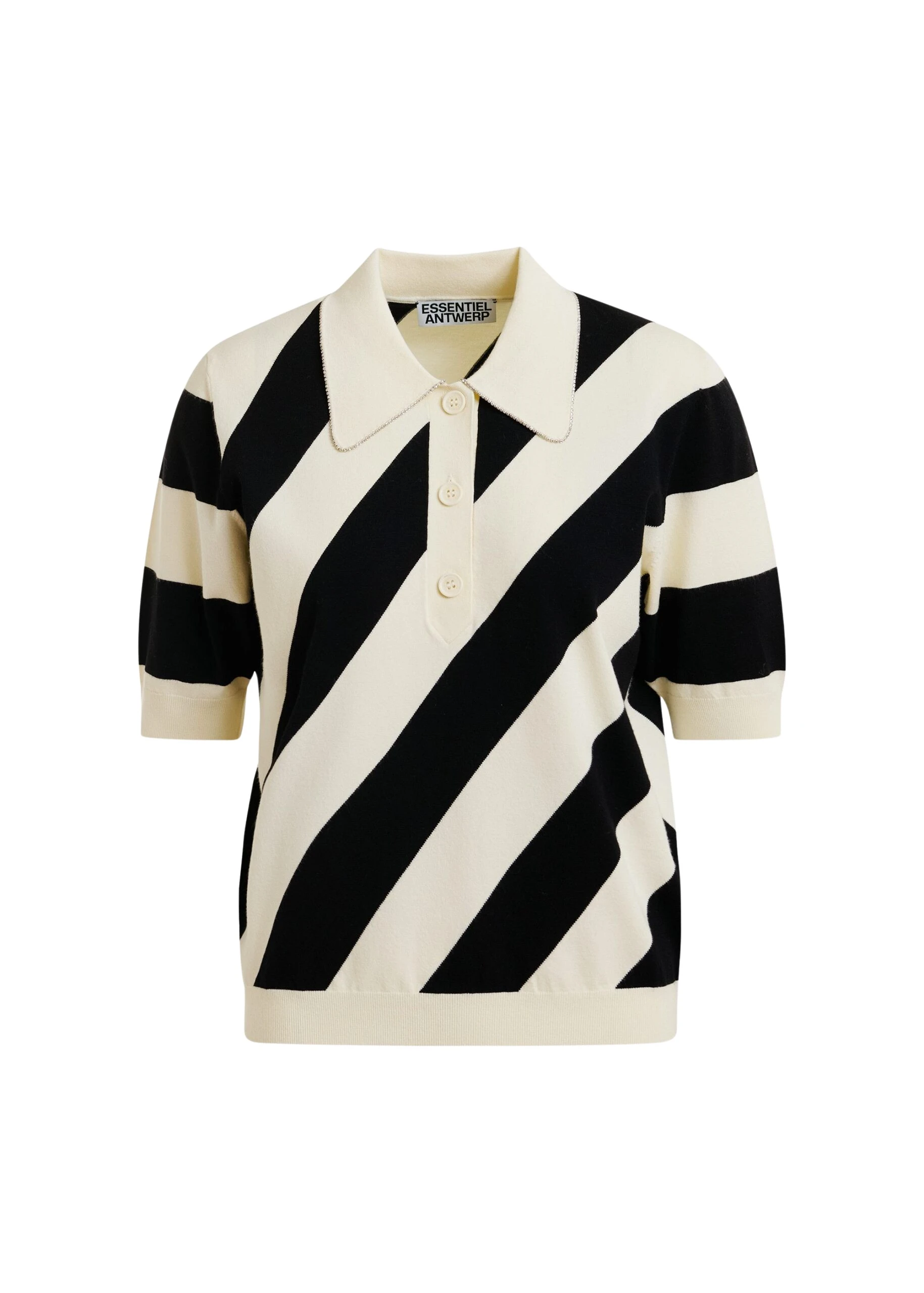 Essentiel-Antwerp-Black-and-off-white-striped-polo-with-embellished-collar-scaled23269_nobg Essentiel Antwerp Black and off-white striped polo with embellished collar Top
