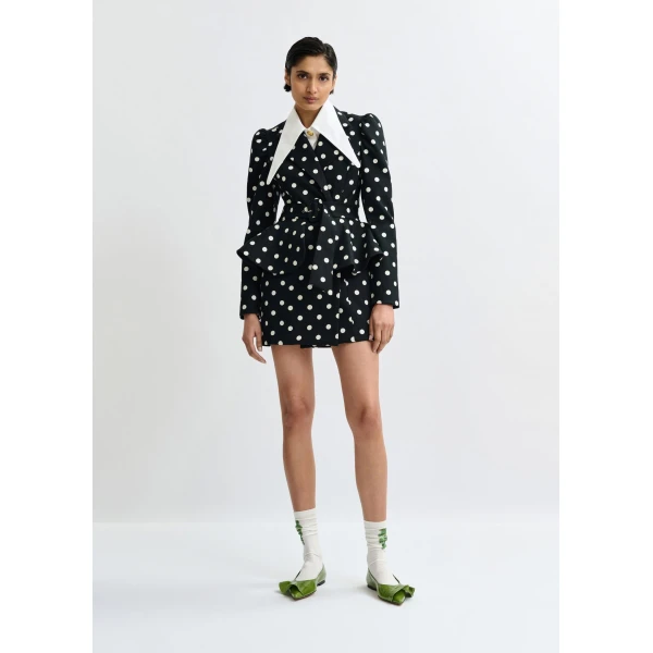 Essentiel Antwerp Black and white polka-dot cotton mini blazer dress, view 2