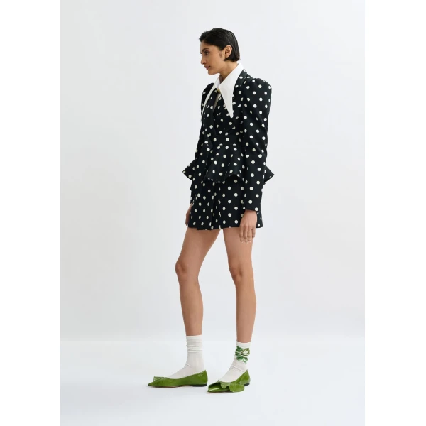 Essentiel Antwerp Black and white polka-dot cotton mini blazer dress, view 3