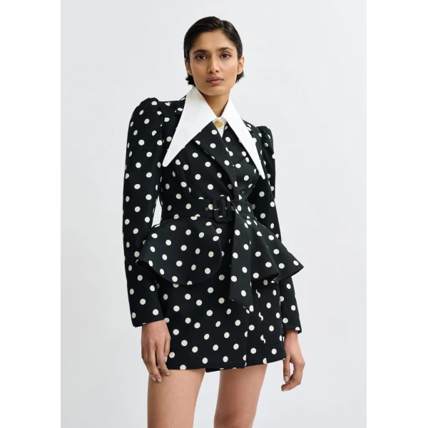 Essentiel Antwerp Black and white polka-dot cotton mini blazer dress, view 4