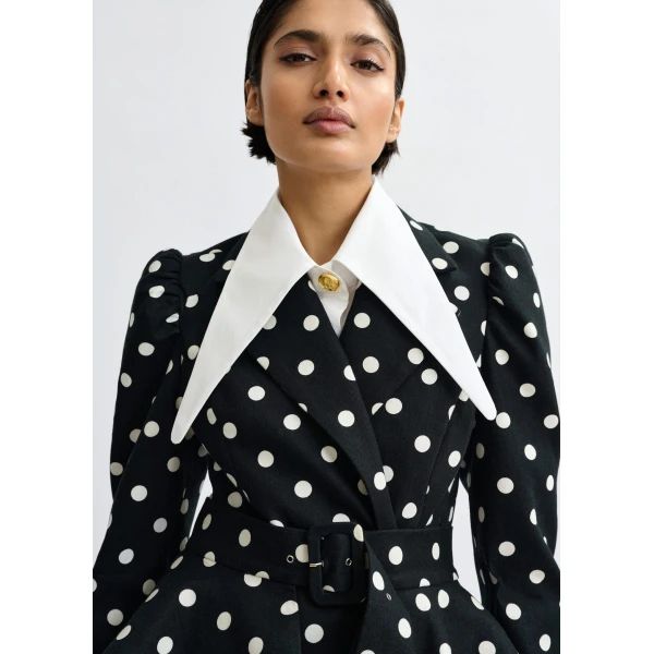 Essentiel Antwerp Black and white polka-dot cotton mini blazer dress, view 5